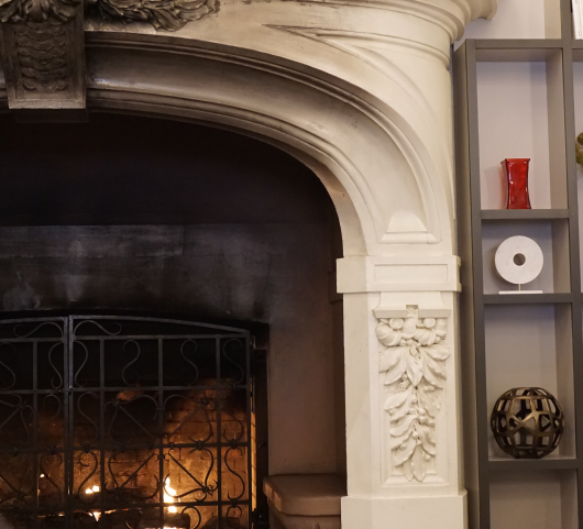 close up of a fire place in the marker