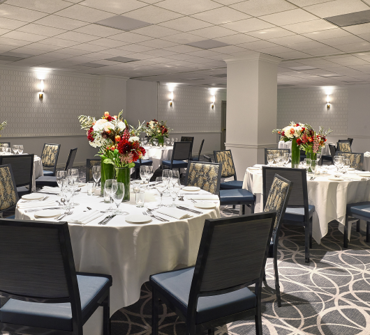 tables set up for banquet service at the marker