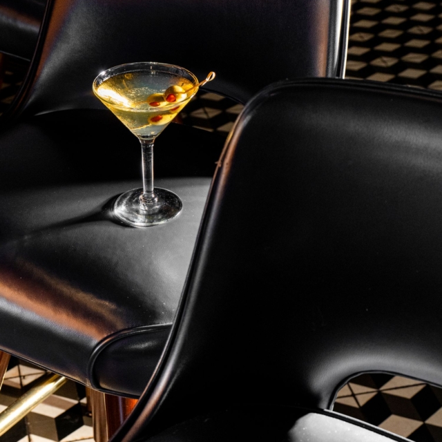 martini on a bar stool chair in tratto in san francisco