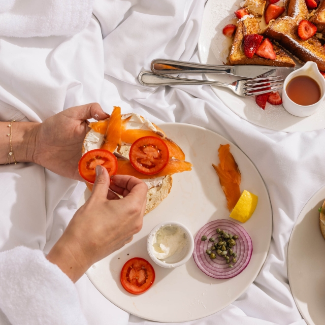 Overhead view of food sitting on a plate at The Marker
