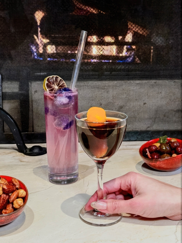 Close up of cocktails sitting on a table at The Marker