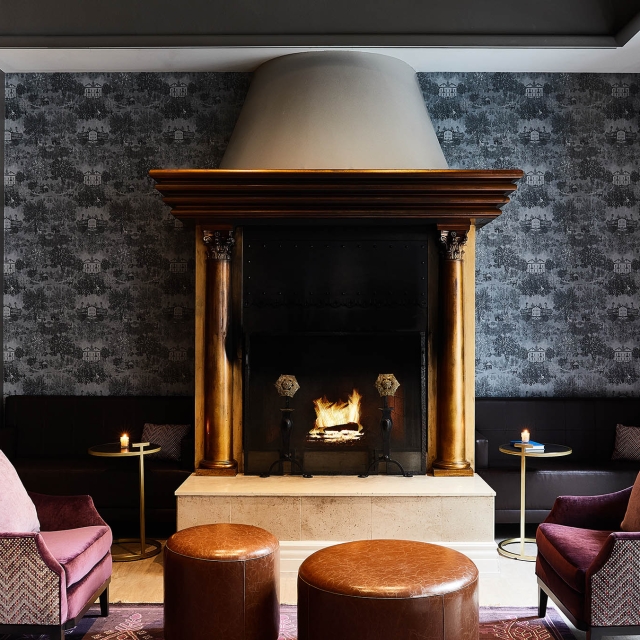 Large fire place and seating area at The Marker