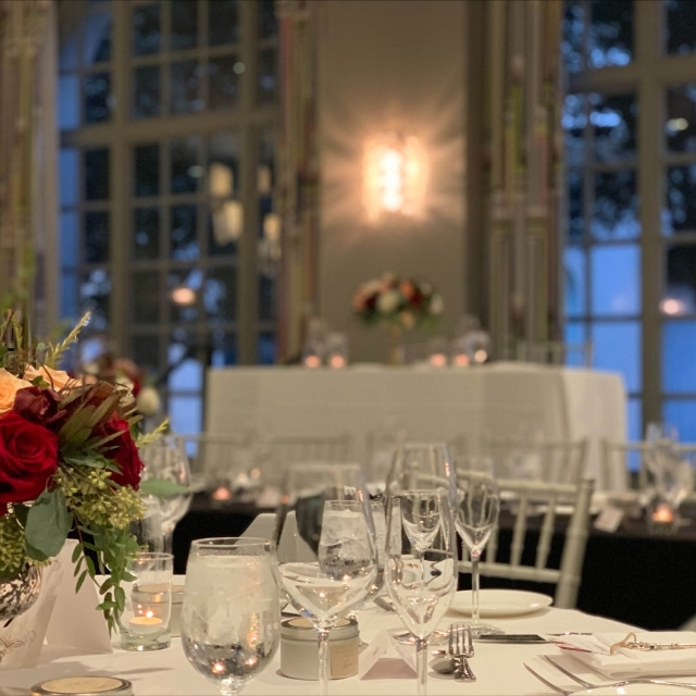 A close up of a table set up for a wedding at The Marker
