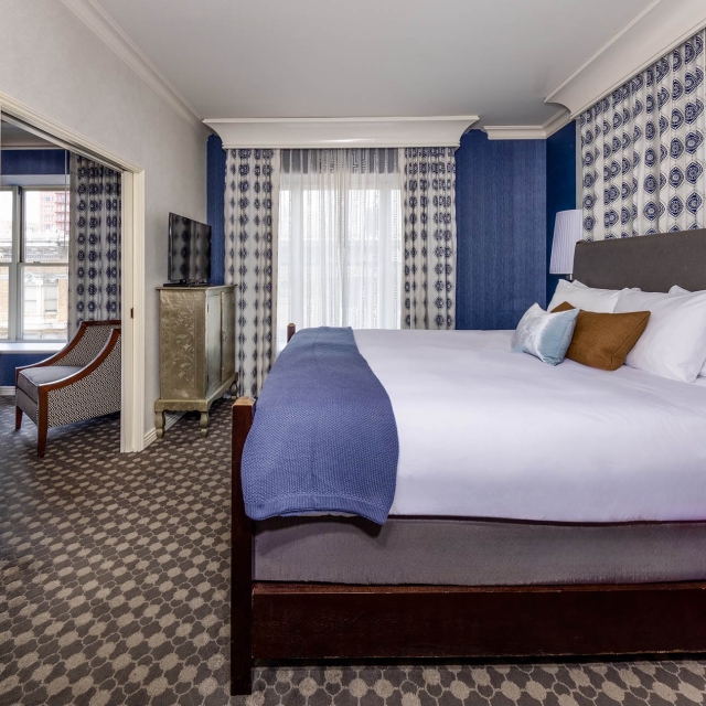 Side view of a large bedroom at The Marker