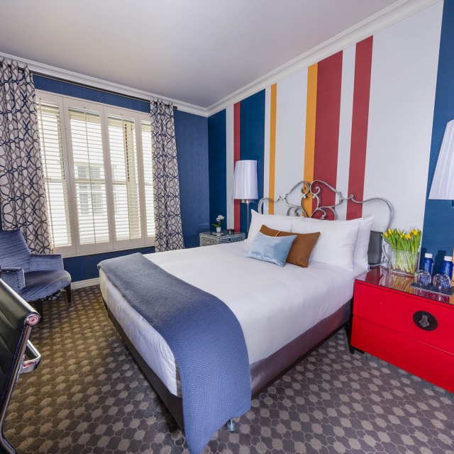 A bedroom set up at The Marker