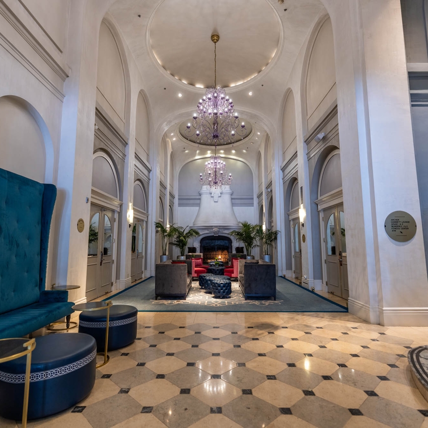 A hallway with seating areas at The Marker