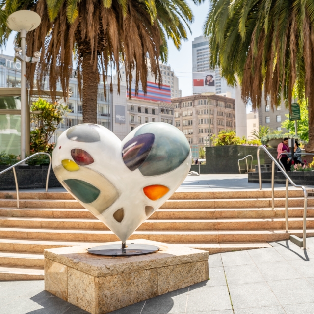 san francisco heart art statue in front of union square located steps from the marker hotel
